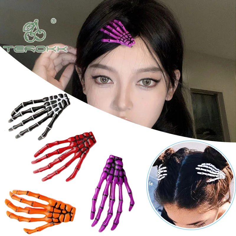 Pinza de pelo de mano de esqueleto para mujeres y niñas, pasador de Halloween, garra de hueso de Calavera, maquillaje, adornos para el cabello de fiesta, regalo de cumpleaños