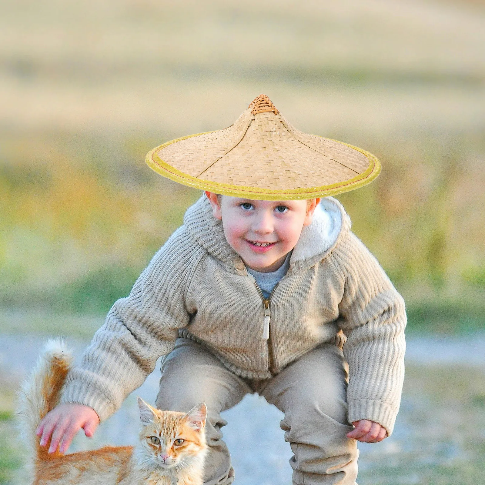 

35cm Bamboo Hat Kids Traditional Rain Hats Fishing Solar Anti Rain Cap iental Straw Farmers Smooth Lightweight