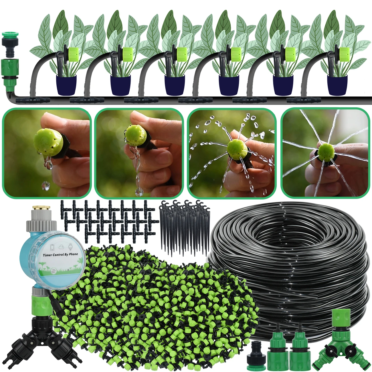 KESLA Automatic Garden Drip Irrigation Kit 1/4'' Adjustable 8-Hole Drippers for Balcony Flower Plant Bonsai Watering System Kit