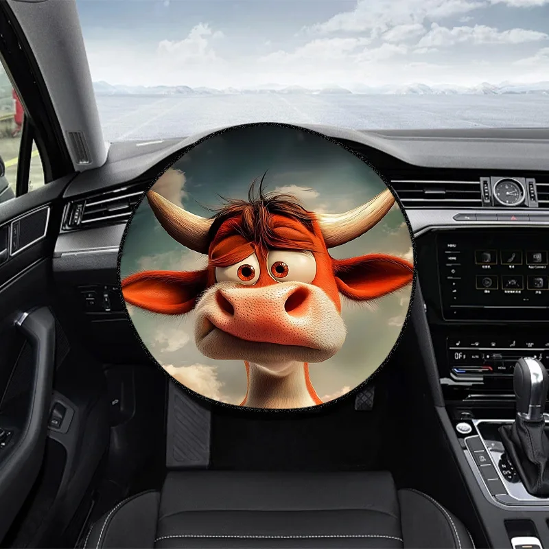 1pc Cartoon Cute Cow Printed Steering Wheel Sunshade, Keeping Car Cool And Protected, Effectively Preventing Heat Isolation And