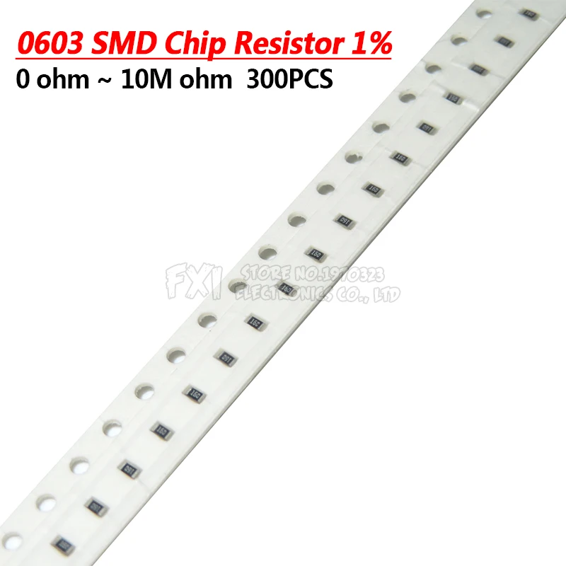 300szt 1% 0603 Rezystor SMD 0R ~ 10M 1/10W 0 0.1 1 10 100 150 220 330 ohm 1K 2.2K 10K 100K 0R 0.1R 1R 10R 100R 150R 220R 330R 1M