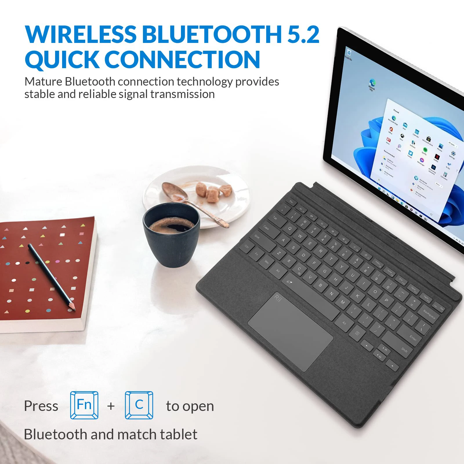 Backlight Bluetooth Keyboard for Microsoft Surface Pro 9/8/X with Pen Slot Smart Power Original Surface Pro Keyboard Layout