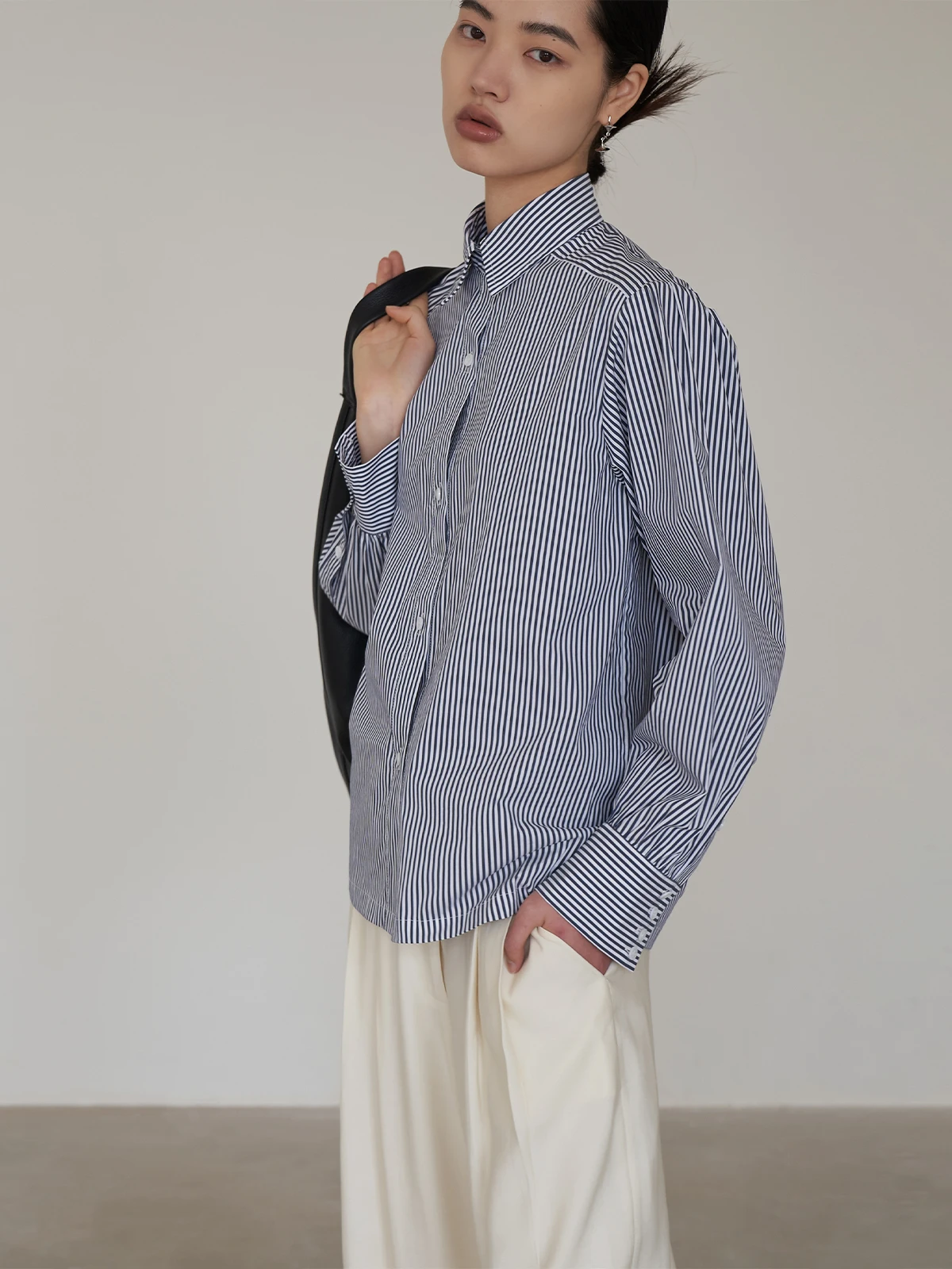 

Sofoon Odor Spring Fre Blue White Stripes Women's irt Layering Top Cotton Long Sve Collar Breathable Comfortable