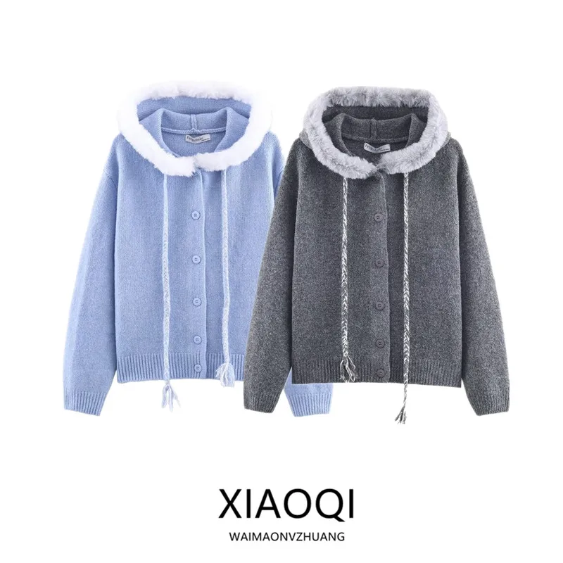 Inverno 2025 Cappello lavorato a maglia casual da donna Cordoncino Nappa Cardigan aperto Plu Long Sve Commute Sle Faion Maglieria da donna