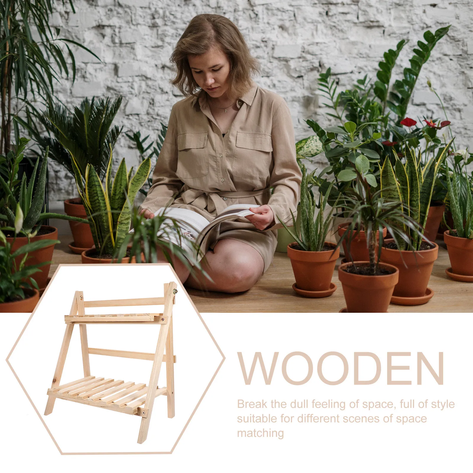 Wooden Plant Stand Double Layer Trapezoidal Design Smooth Pet-Safe Potted Plant Holder For Home Flowerpot Base Rack