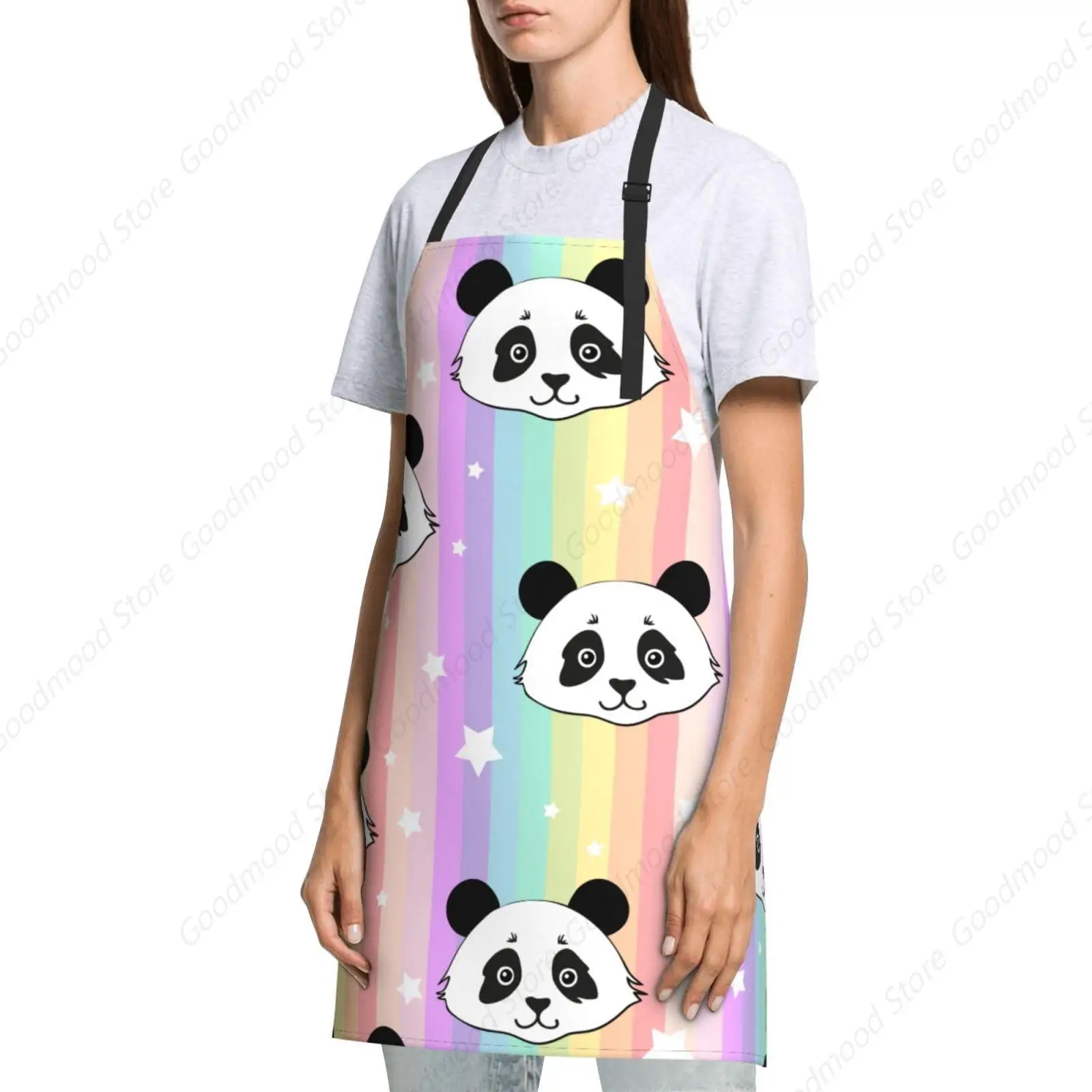 Rainbow Panda Aprons For Women With Pockets,Adjustable Chef Waitress Kitchen Cooking Waterproof Apron