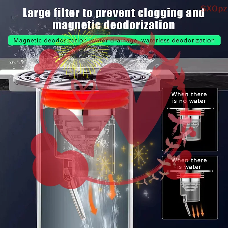 

"Auto-Shut Floor Drain with Odor and Insect Repellent Features - Includes Shower Drain Hair Filter"