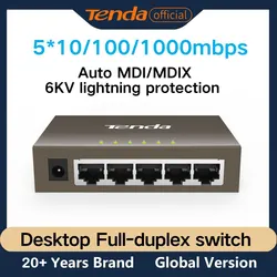 Tenda 5Port Full Gigabit Desktop Switch TEG1005D 6KV Lightning Protection RJ45 Ports Full Duplex Support Auto MDI MDIX