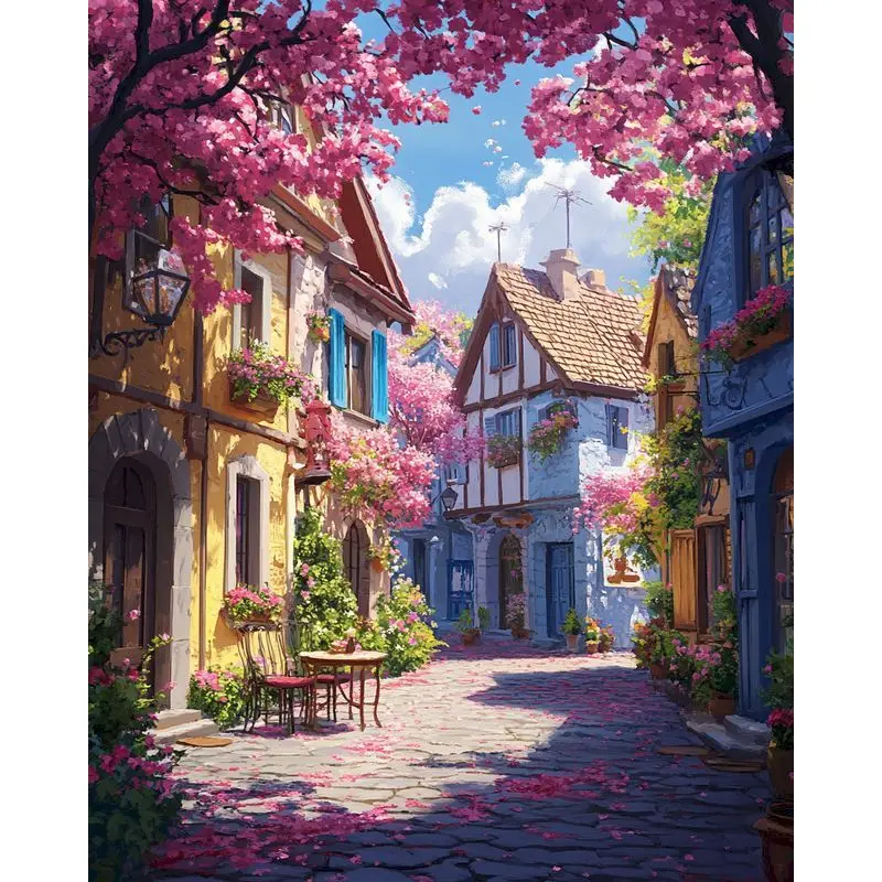 

GATYZTORY DIY Oil Painting By Numbers Town Street Scenery HandPainted Kits Drawing Canvas Pictures Home Decoration Gift