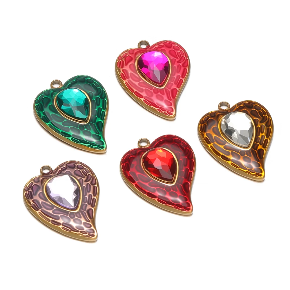 

5 шт. подвески-сердечки из нержавеющей стали с эмалью и цирконами, для изготовления модных украшений, ожерелий, серег, 20x15 мм