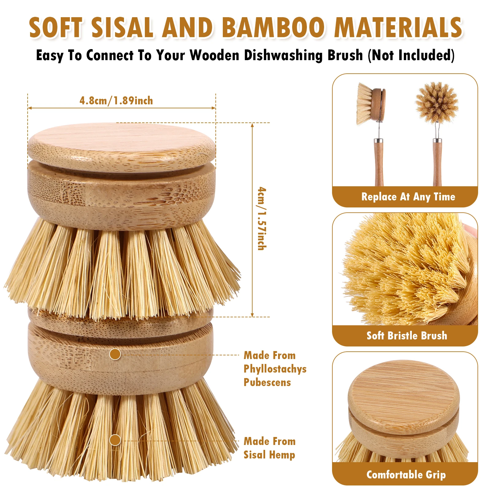 Wooden Dish Brush with Natural Sisal and Coconut Durable Portable Kitchen Cleaning Brush Eco Friendly Zero Waste