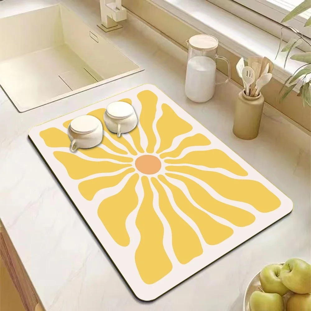 VIKAMA Abstract Floral Kitchen Dish Drainer Mat Absorbent Tableware Drainage Pad Non-Slip Tableware Mat Kitchen Accessories