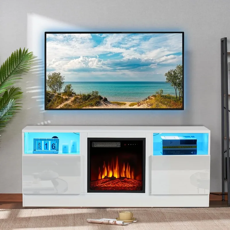

Подставка для телевизора с камином 18 дюймов, развлекательный центр со стандартным дизайном, Современная развлекательная подставка с деревянной текстурой, 58 дюймов