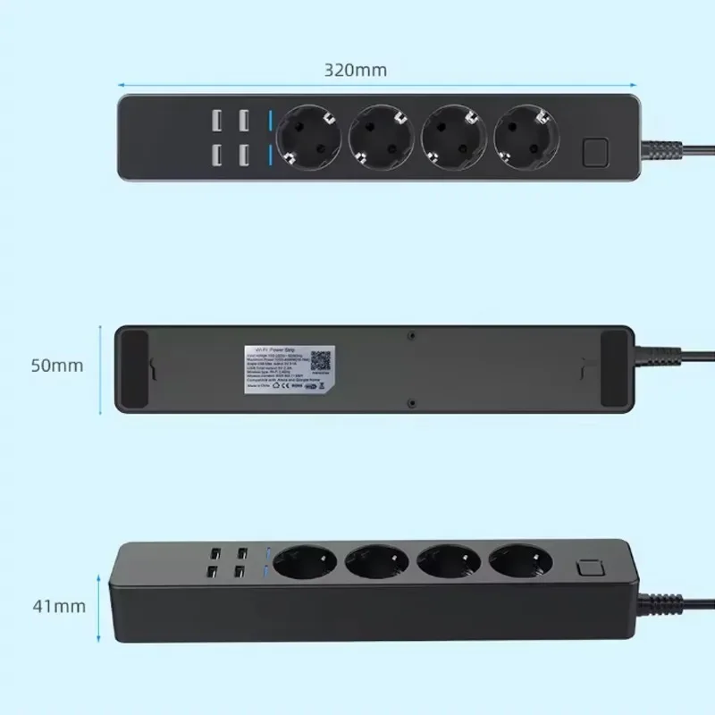 Smart Power Strip Wifi 4 AC Outlets + 4 USB EU Plug Timing Bluetooth App Control Work USB Charging Multi-functional Socket