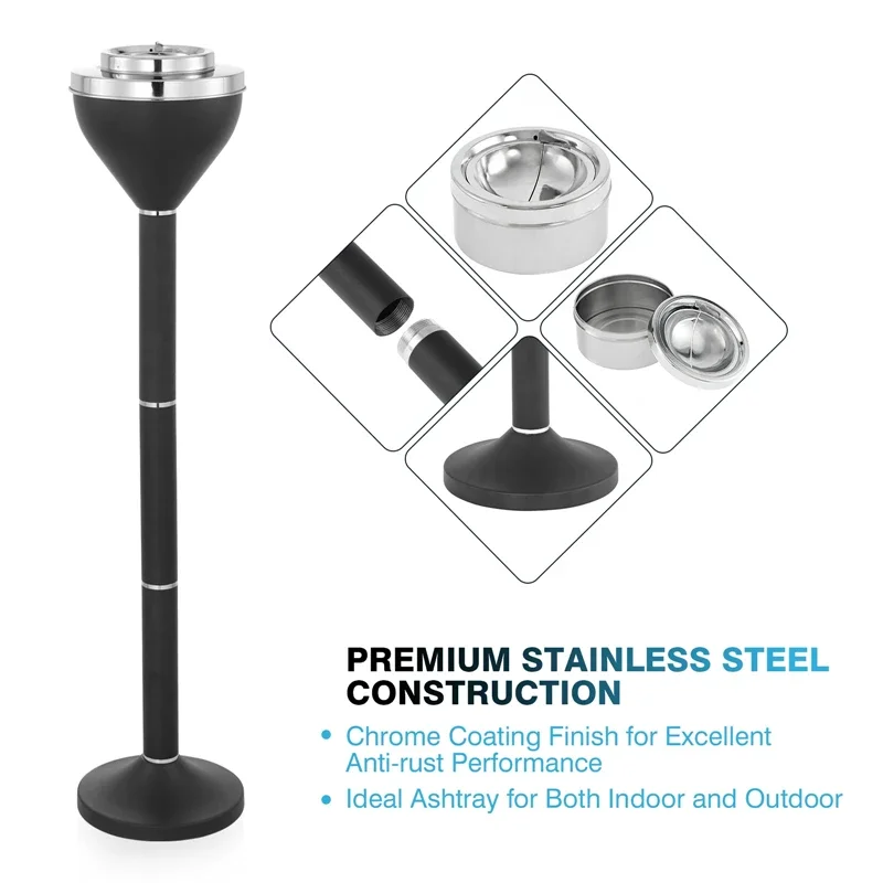 Adjustable Outdoor Standing Ashtray Toilet Patio Windproof Push Down Floor Stand Ashtray with Lid for Cigarettes KTV Office Home