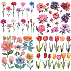 Watercolor Colorful Flower Combination DTF Stickers for Clothing Heat Transfer Iron On T-Shirt Sticker Vinyl Washable