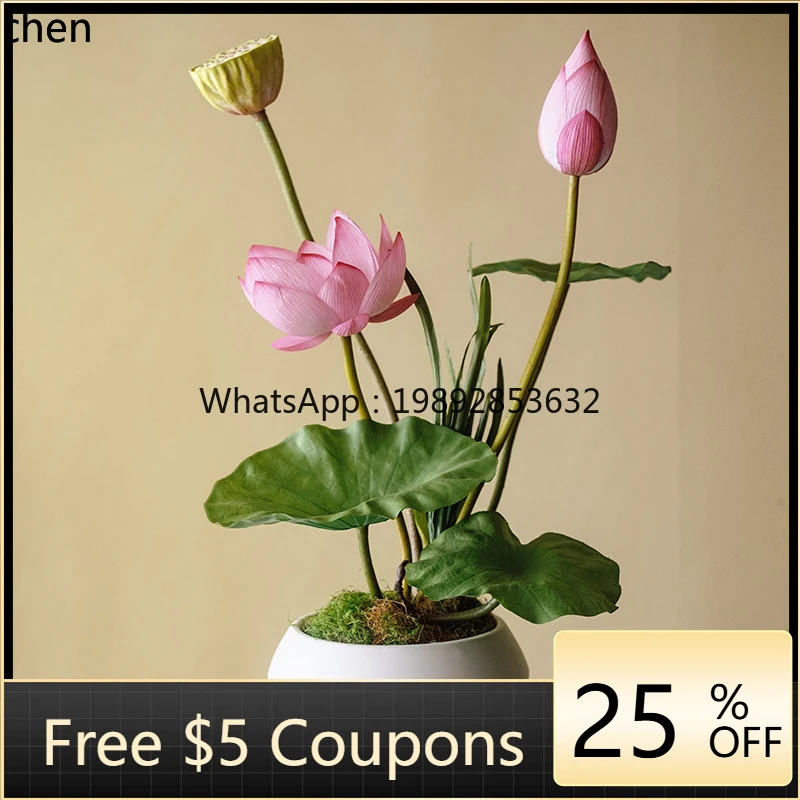 

Lotus Artificial Flower New Chinese Style Ornament Vase Entrance Potted Plant High-End Tea Room Decoration