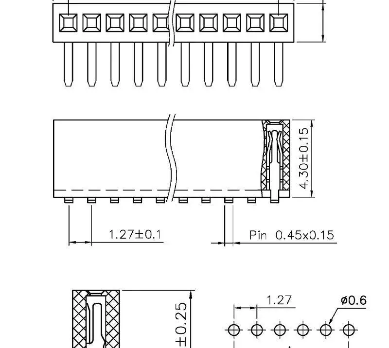 5~10 Stück 1,27MM Einreihiger Buchsenstecker Rechtwinklig 90 Grad Horizontal 1X2p3p4p5p6p8p10p15p/1*40P – Detail 2