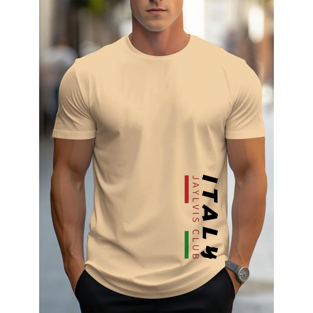 

Men's Summer Fashionable Casual Sports Loose Fit Plus Size Italy Letter Printed Round Neck Short Sleeved T-Shirt Top Tees