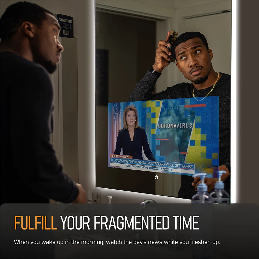 Espejo iluminado inteligente con pantalla táctil TV Luz ajustable tricolor TV con espejo 2 en 1 Ideal para hoteles y vehículos recreativos