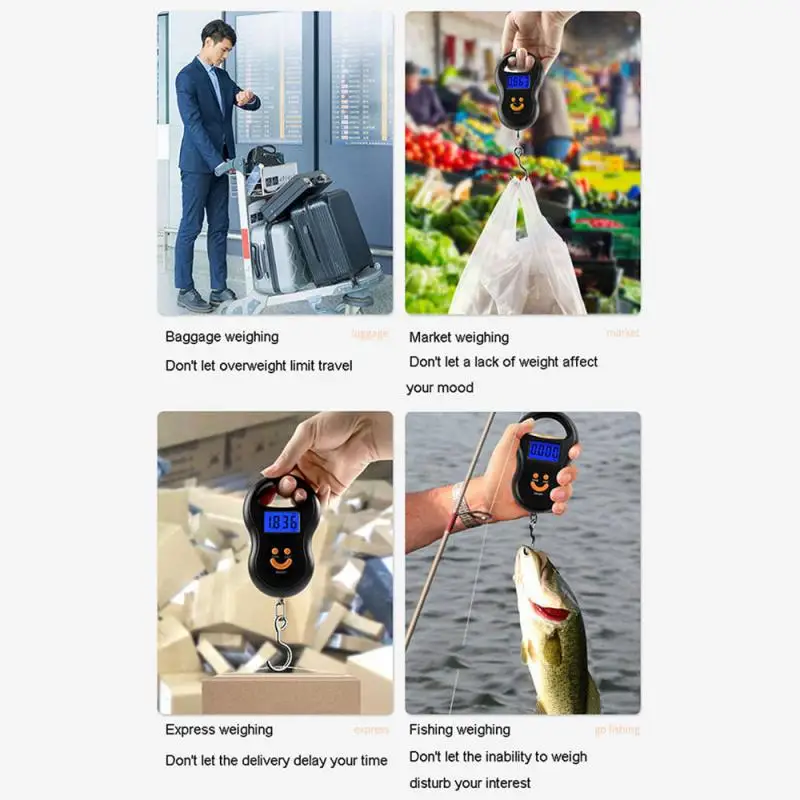 1/2PCS Portable 50Kg 10g Hanging Scale Digital Scale BackLight Electronic Fishing Weights Pocket Scale Luggage Scales Black