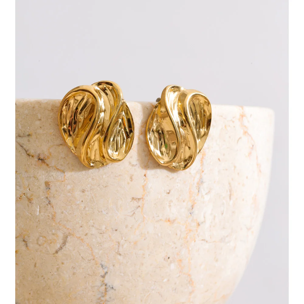 Yhpup Stainless Steel Metal Geometric 18K Gold Plated Fashion Stud Earrings Waterproof Daily Attractive Women Jewelry Wholesale