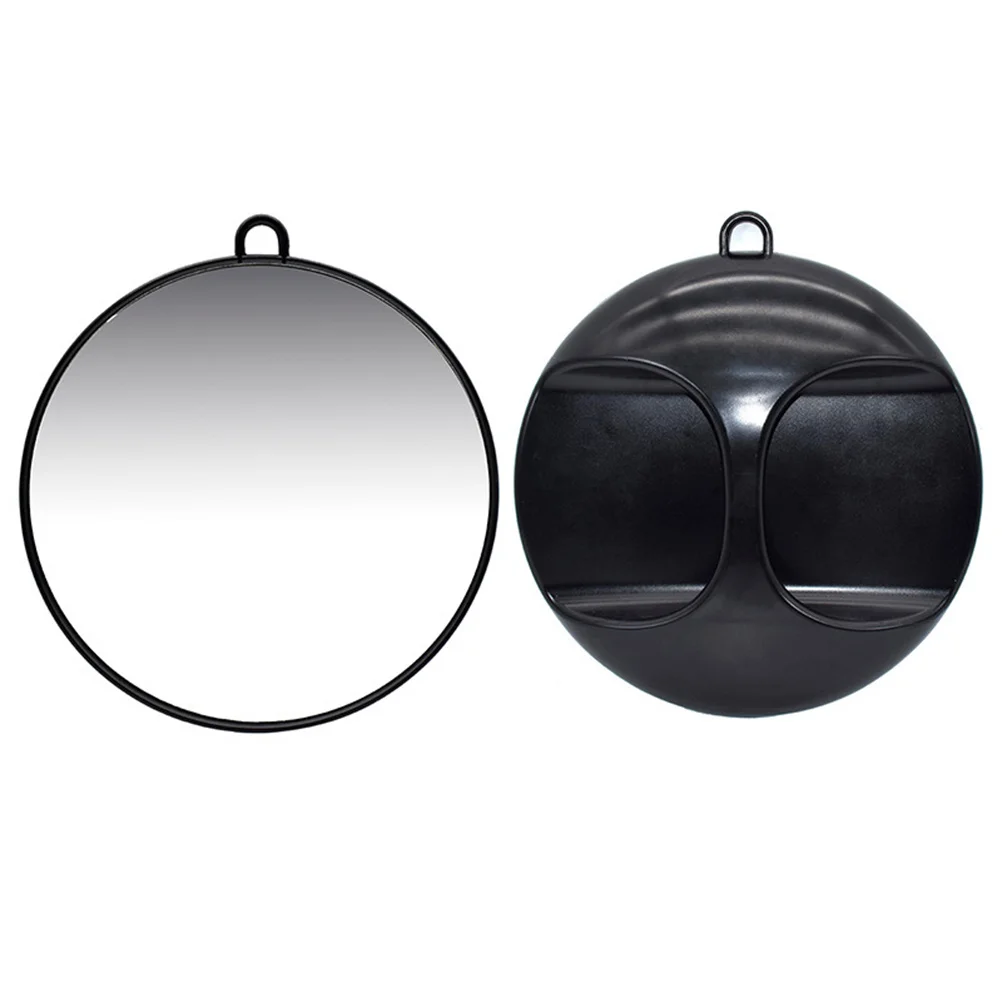 

Rear View Makeup Mirror Black Round Handheld Lightweight Durable Mirror Practical for Home Daily Use Barber Stylist