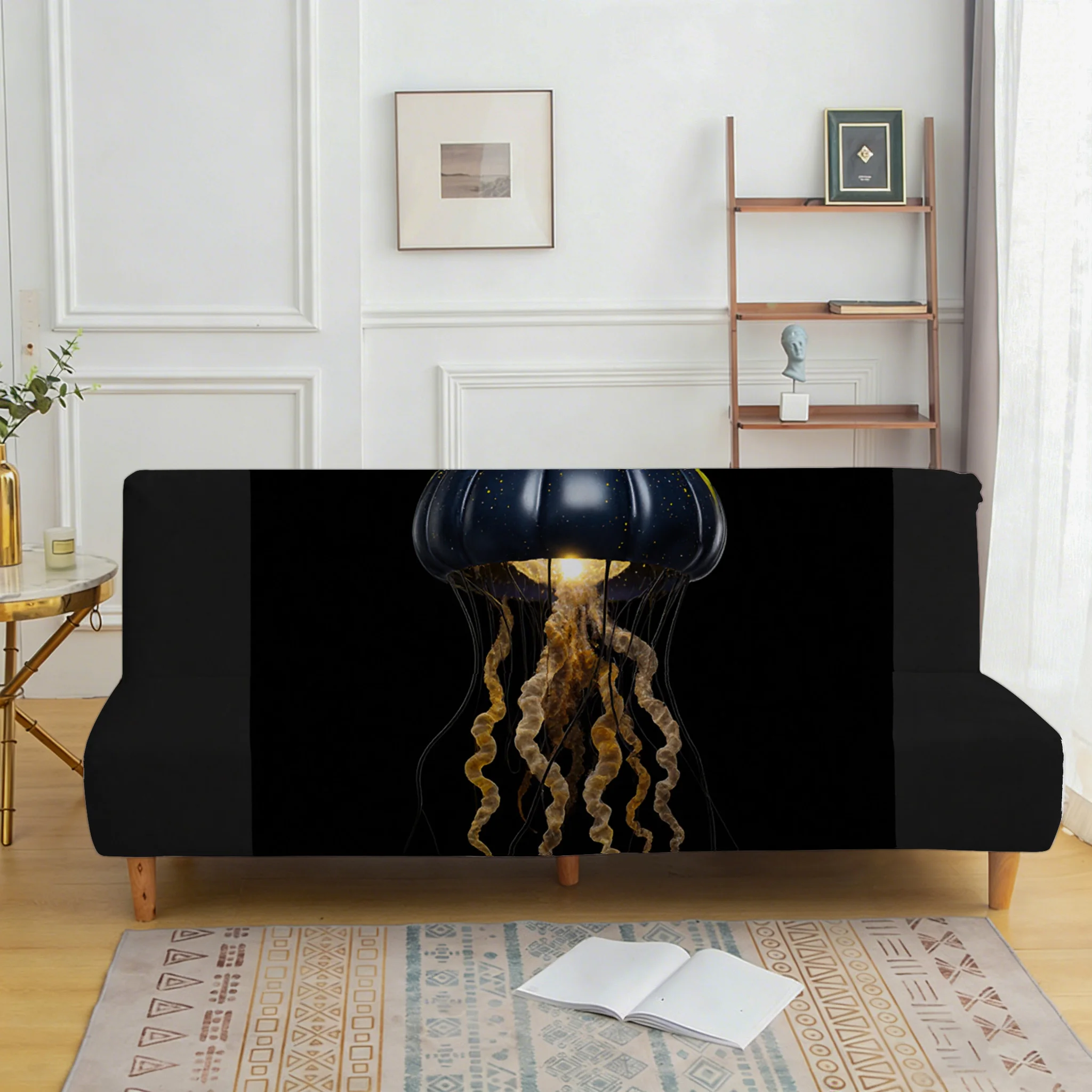 All-inclusive elastic sofa bed cover, black gold light luxury jellyfish sofa bed cover, easy to install, machine washable