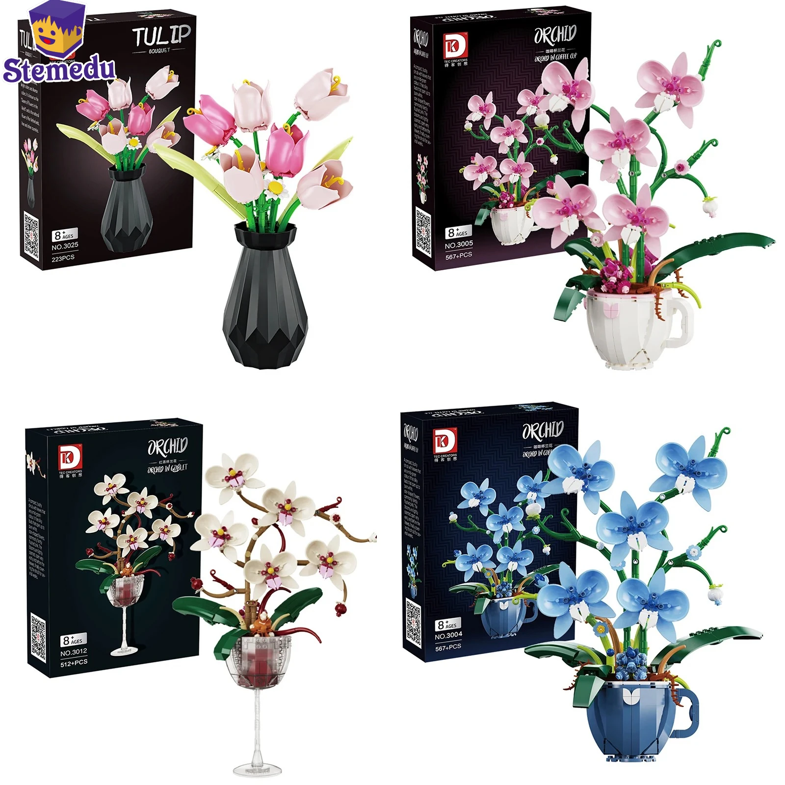 

MOC строительные блоки, букет цветов орхидеи, цветочные блоки, бонсай, модель растения, кирпичи, романтическая игрушка для украшения дома «сделай сам», подарок для ребенка