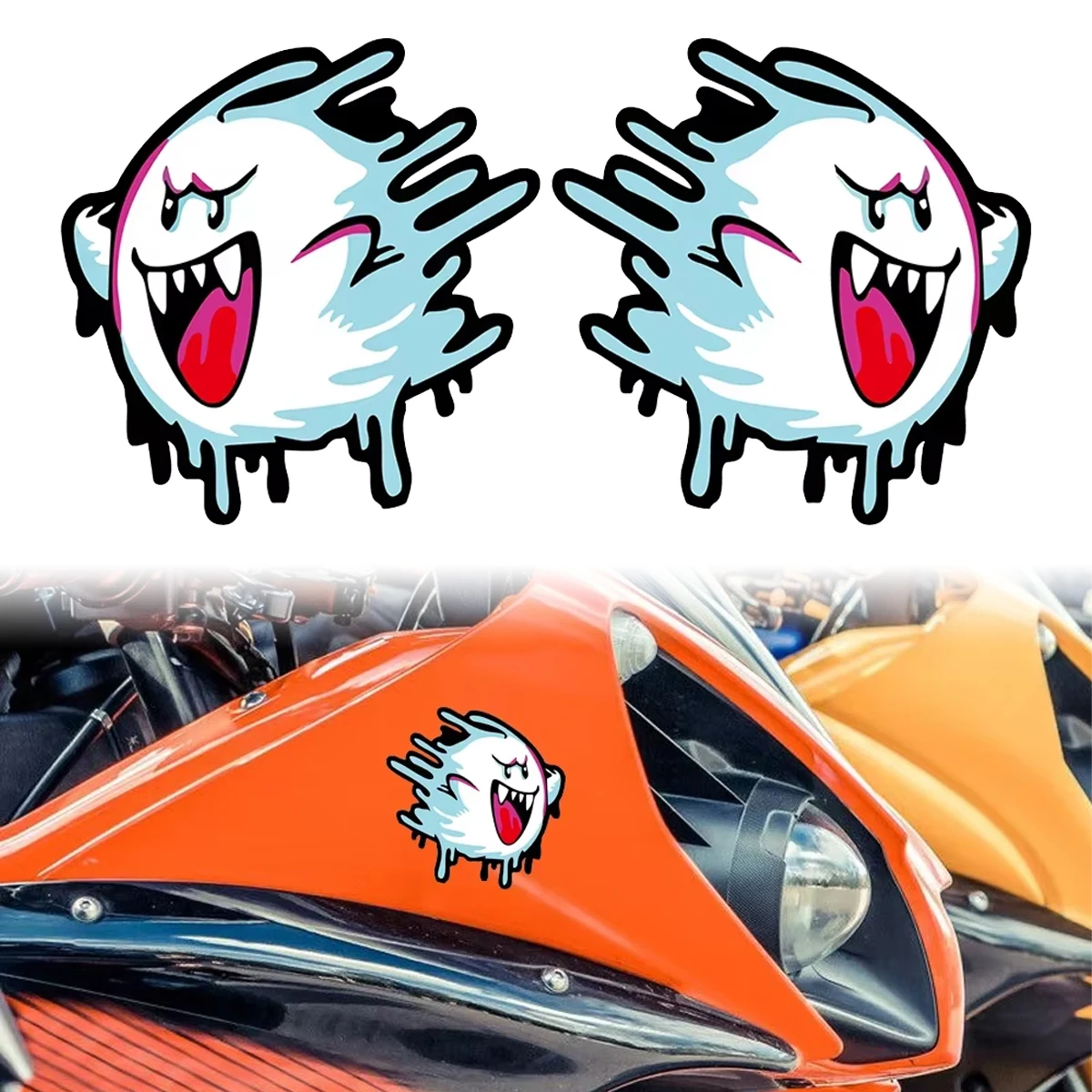 

JDM Melting Ghost Reflective Car Stickers Decor Motorcycle Moto Helmet Auto Body Window Fuel Tank Windshield Decals Accessories