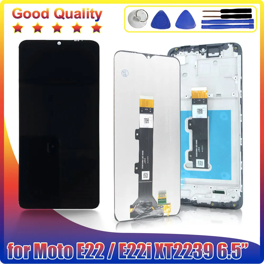 Pantalla LCD de 6,5 pulgadas para Motorola Moto E22 XT2239, montaje de digitalizador con pantalla táctil para Moto E22i, repuesto LCD con marco