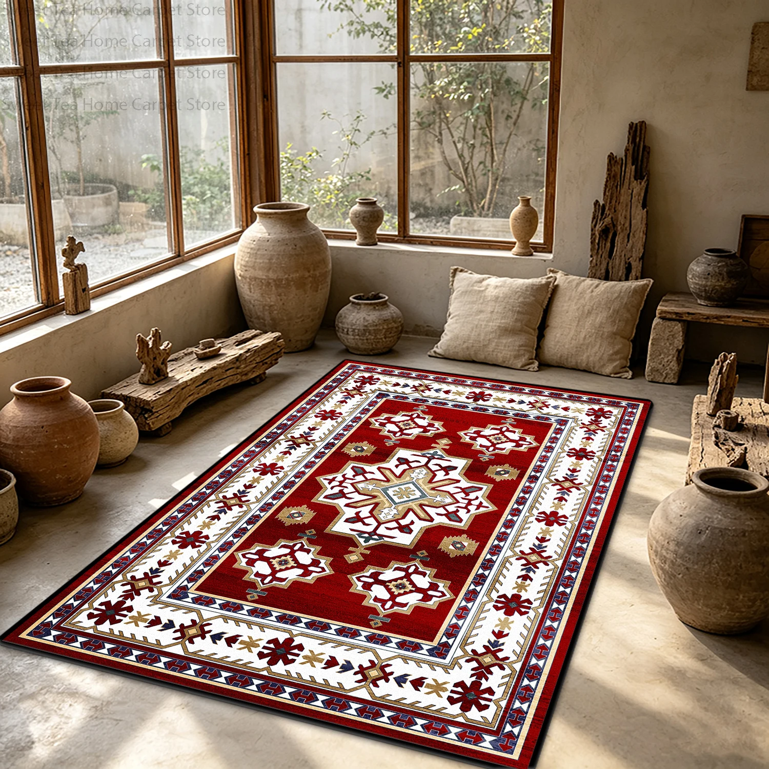 Classic Persian Retro Style Living Room Carpet Decoration Bedroom Washable Non-slip Area Rug Short Velvet Soft Office Floor Mat