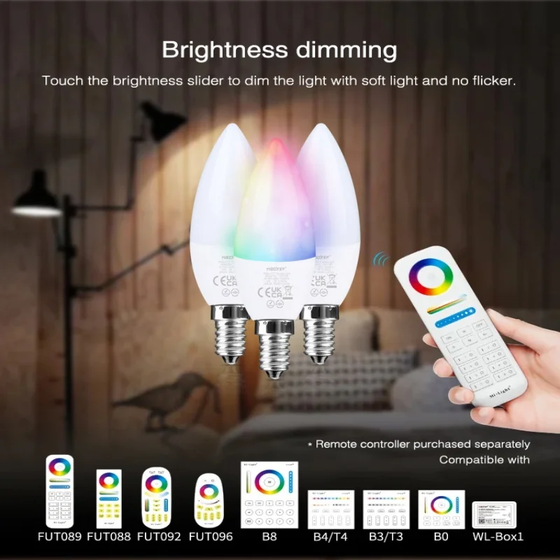 Miboxer FUT108 4W RGB+CCT Led Candle Light 2.4G Remote control/App control Support Third Party Voice Control need 2.4GHz gateway