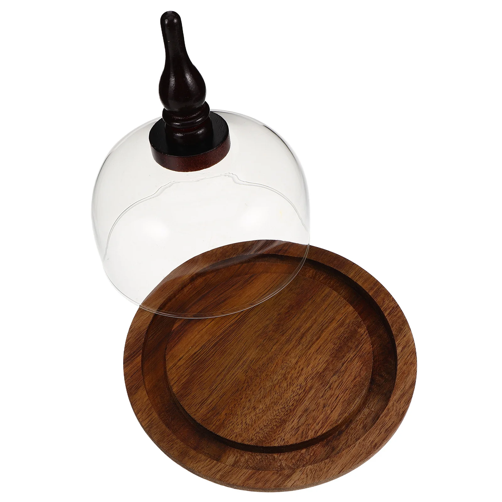 

Wooden Cake Stand With Glass Dome, Rustic Dessert Display Plate, Wood Tray For Butter Cheese Storage, Bakery Party Home