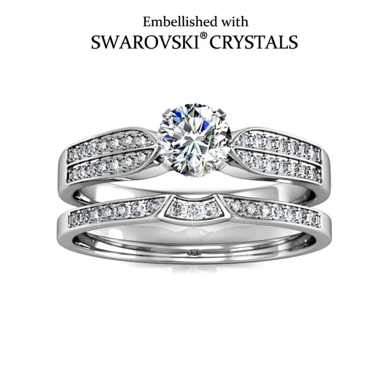 Daisini Two in One Stackable Ring Set Features with Swarovski Crystals Premium Copper Material for Fashion Jewelry Lovers
