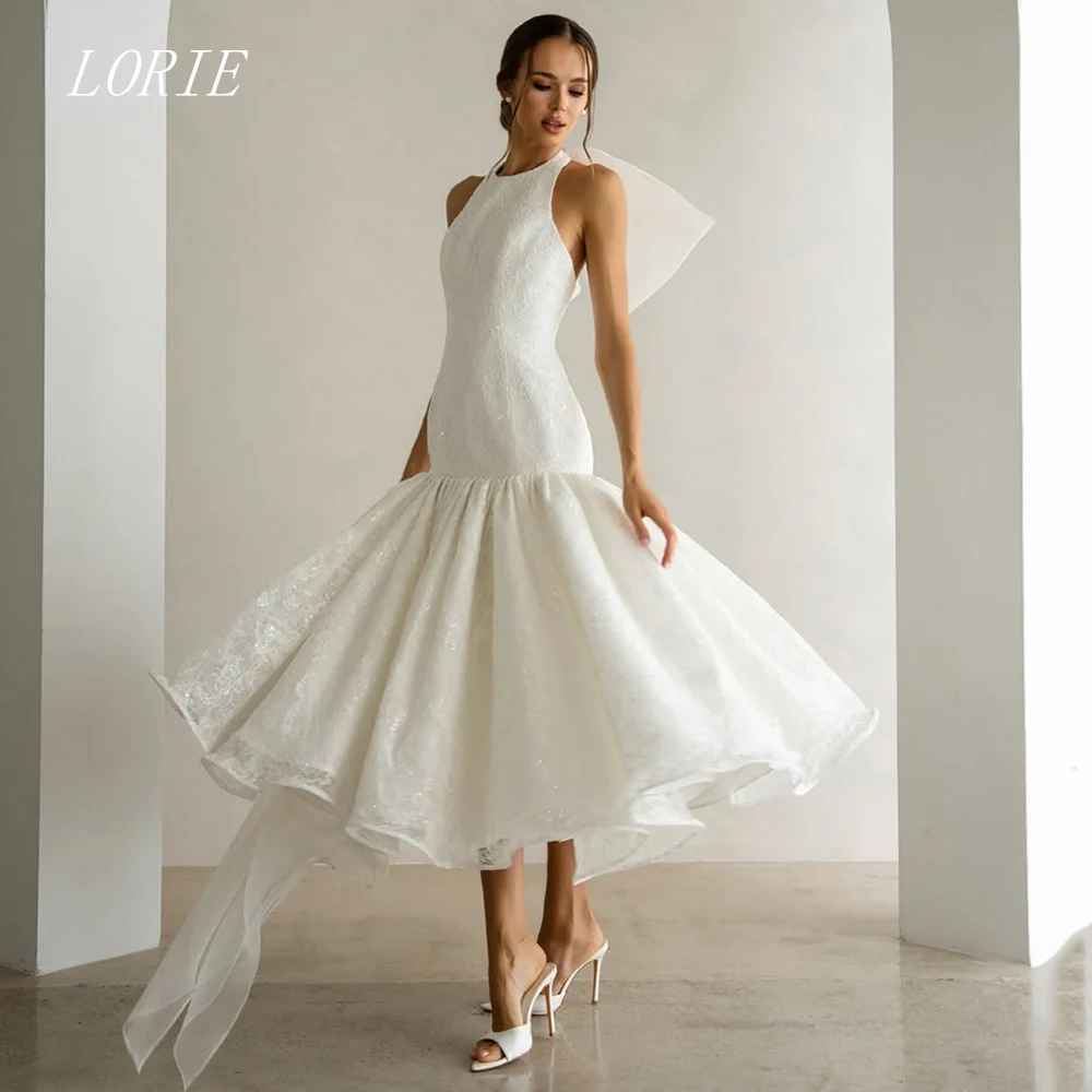 

LORIE Luxury Mermaid Civil Wedding Dress Gala Halter Bridal Dresses Elegant Lace Engagement Wedding Gown Customized 2026