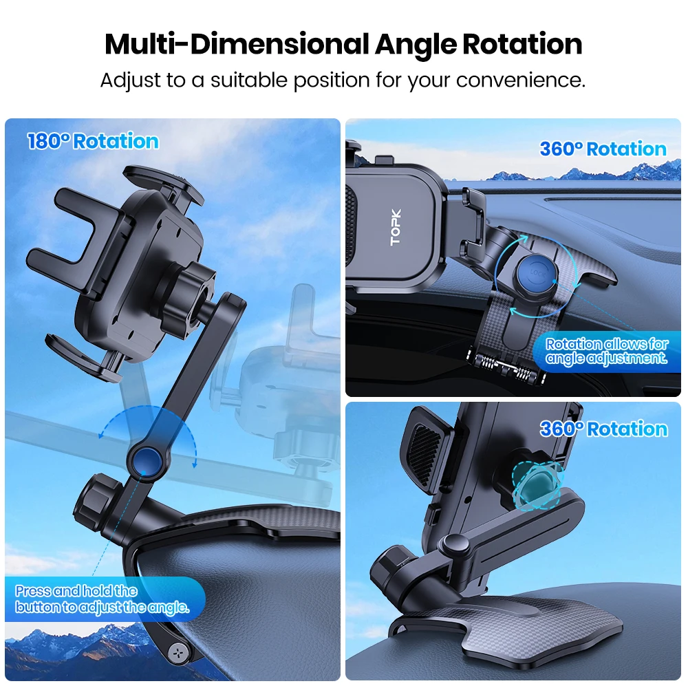 TOPK-Soporte Universal de teléfono móvil para salpicadero de coche, montaje de Clip fácil, pantalla GPS, para iPhone, Samsung y Xiaomi