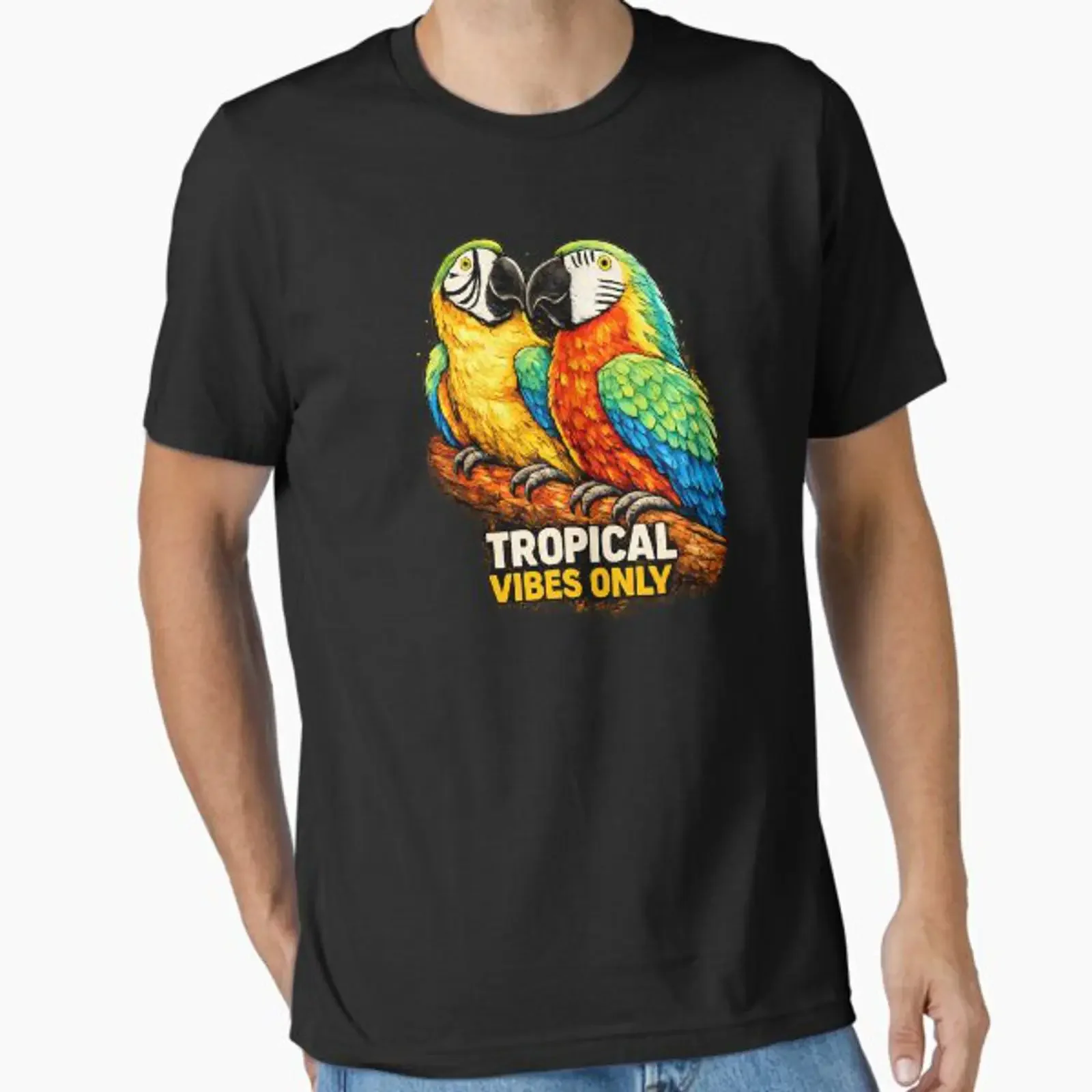 Tropical Vibes Only ParroT T Shirt Colorful Macaw Birds Wildlife Essential vintage Washed Casual Comfortable Slightly