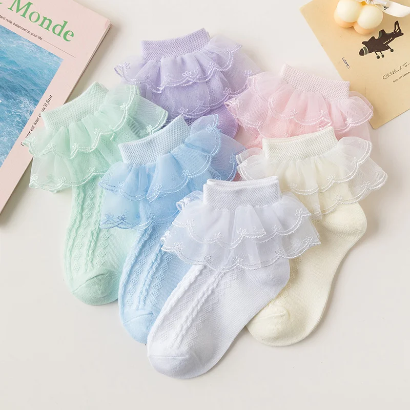 

1-15Years Kids Sprng Summer Baby Princess Socks For Girls Solid Lace Cotton Soft Fashion Sweet Children's Socks