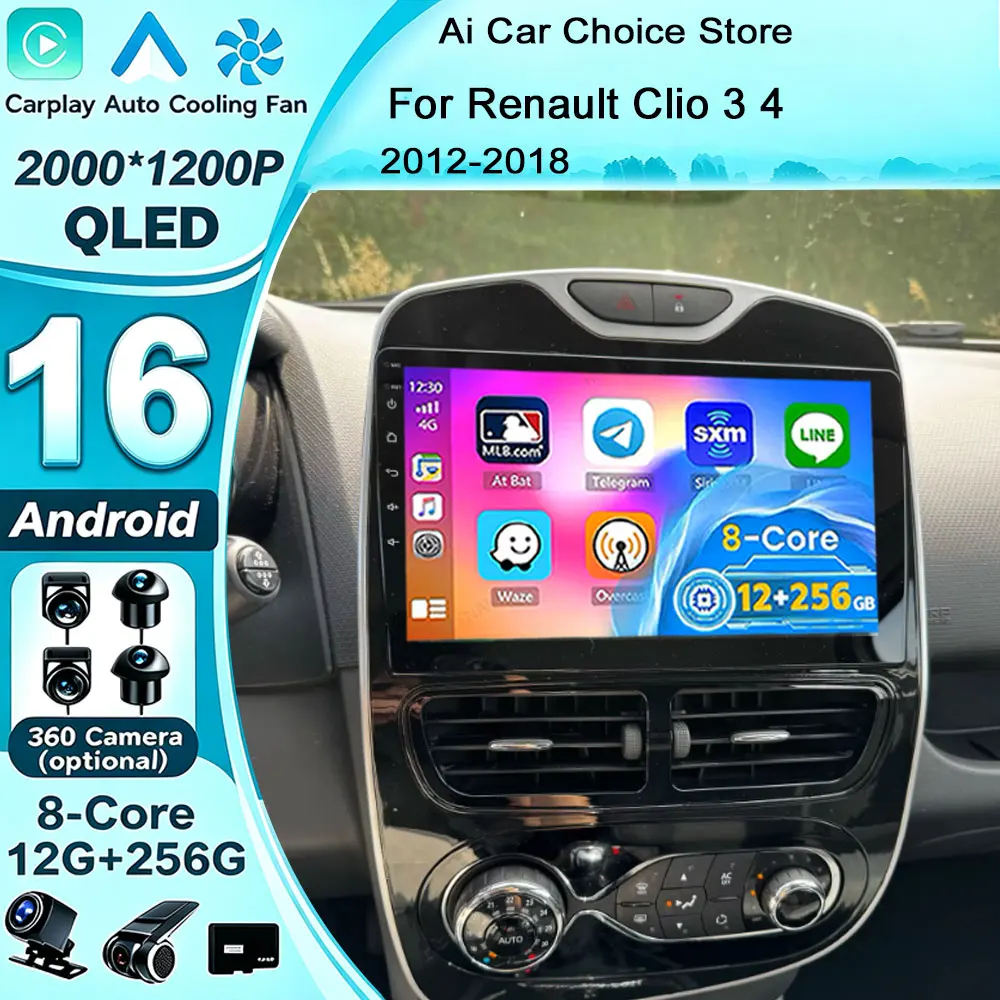 Carplay Auto WIFI+4G Radio For Renault Clio 3 4 2012 2013 2015 - 2018 Car  Android 16 GPS Stereo Multimedia Player 2din Wireless