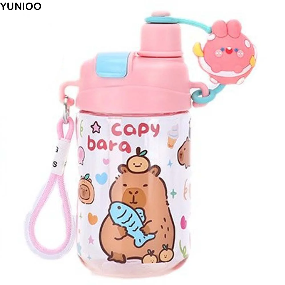 

Large Capacity Capybara Water Bottle PP Straw Transparent Cartoon Children Cup PC TPR 600ML Double Drinking Cup Outdoor