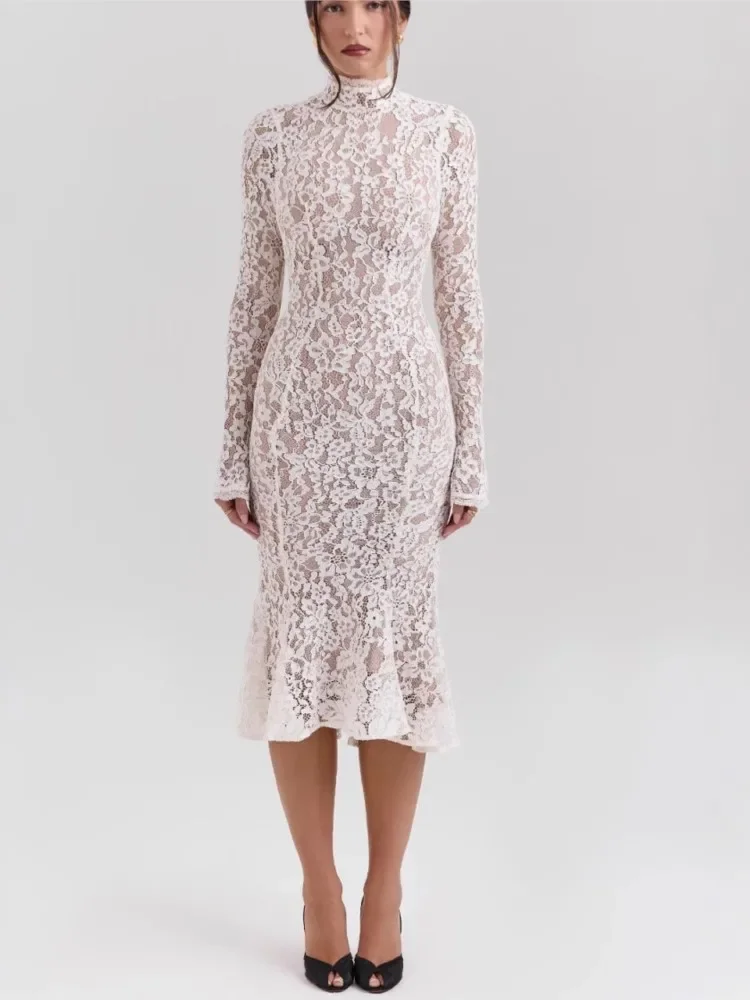 

Женское однотонное облегающее модное платье с вырезом, элегантное шикарное кружевное платье с круглым вырезом и длинными рукавами, новые женские вечерние халаты