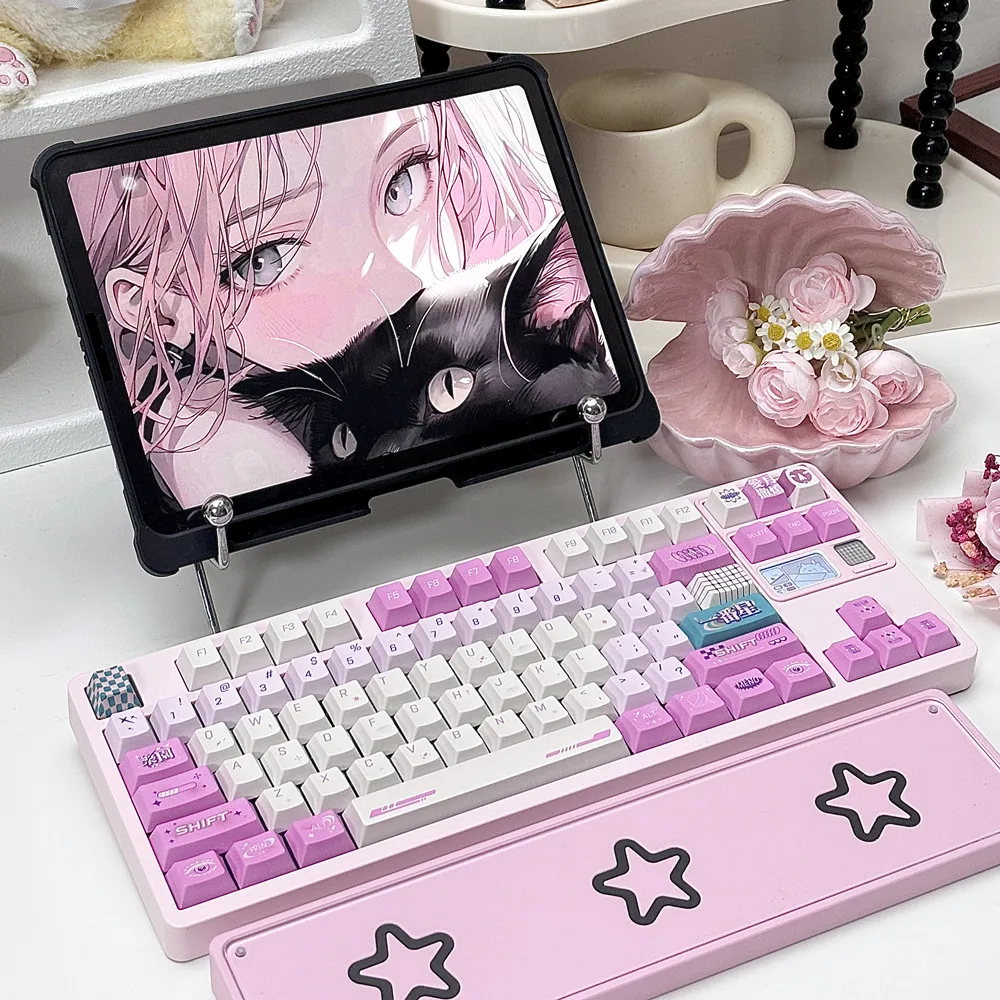 143 Keys Love Moon Keycap Set Cosmic Steam Wave Y2K Sweet Cool Hot Sister Keycaps Cherry Profile DYE Sub For Mechanical Keyboard