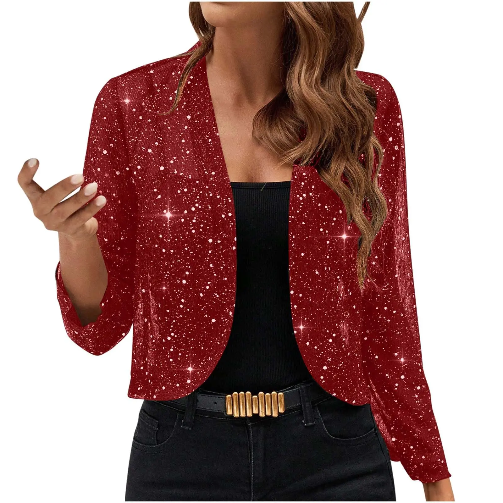 Cárdigan elegante para mujer, Chaqueta corta informal, decoración brillante, temperamento refinado, traje suave y cómodo para fiesta, prendas de vestir exteriores