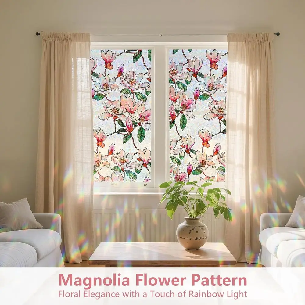 Window Privacy Film, Stained Glass Sticker, Decorative Static Clings, UV Blocking Colorful Decals, Removable Vinyl Covering, Rai