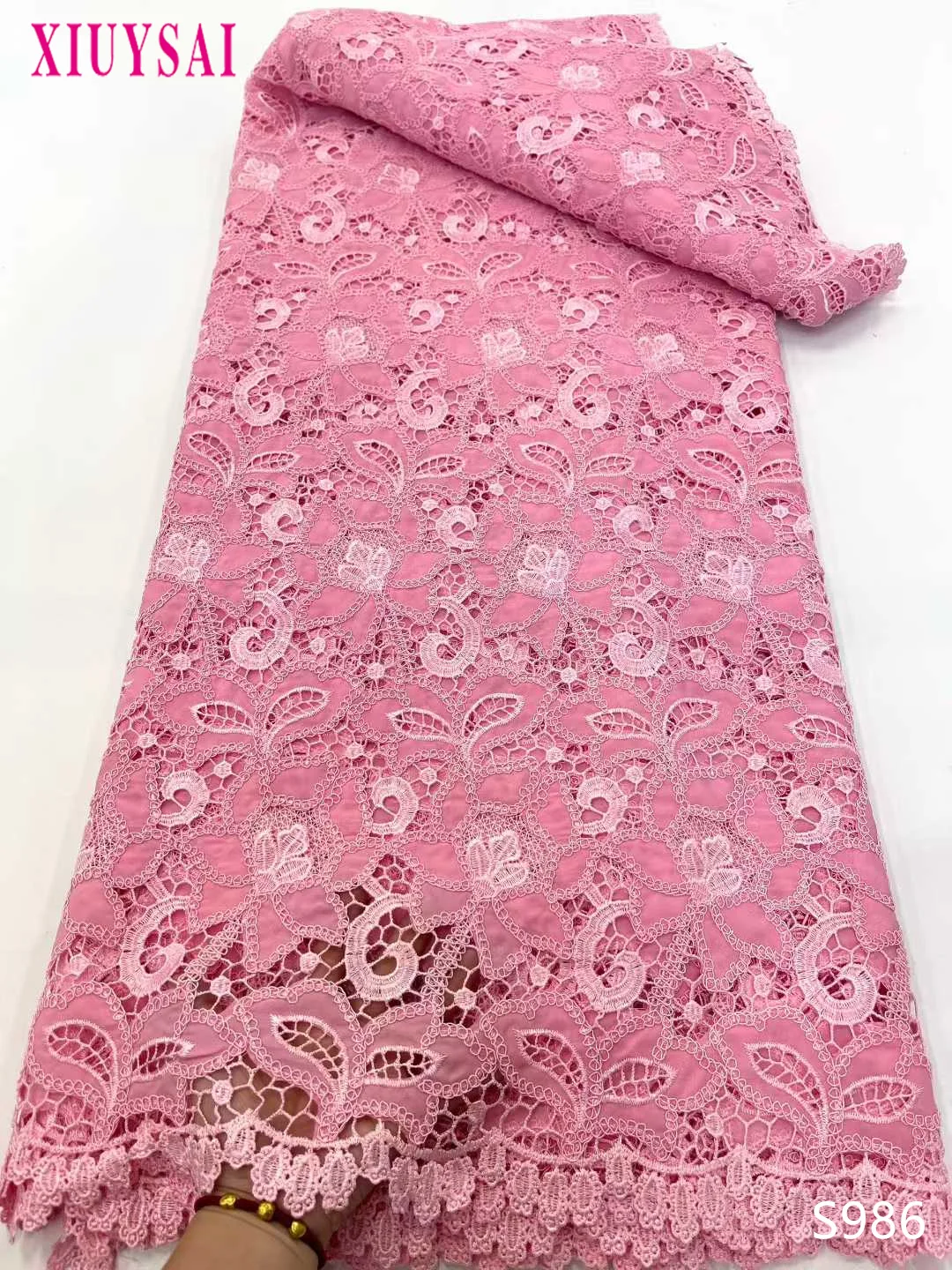 

Нигерийский гипюровый шнур, кружевная ткань, 2025 г., высокое качество, вышитая 5 ярдов, африканская водорастворимая кружевная ткань для праздничного платья