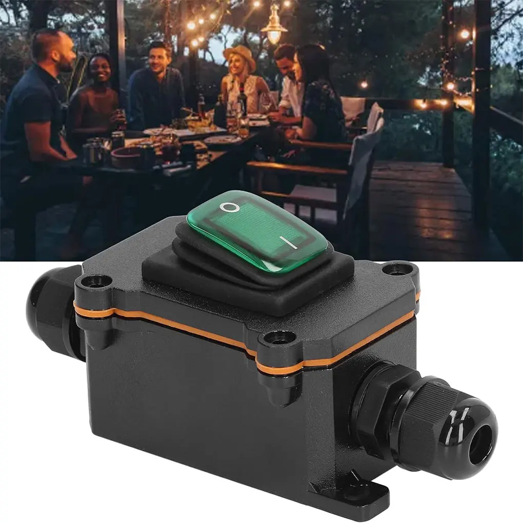 IP67 Sealed Waterproof Auto Boat Marine Rocker Switch with LED outdoor junction box Inline Power Cord on off 16A 12V-24V