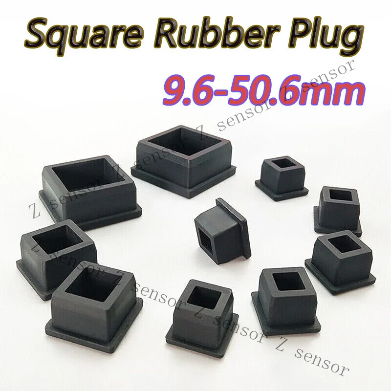Z+ Square Silicone Rubber Plug Dustproof Waterproof Seal Top Plug Black 9.6-50.6mm