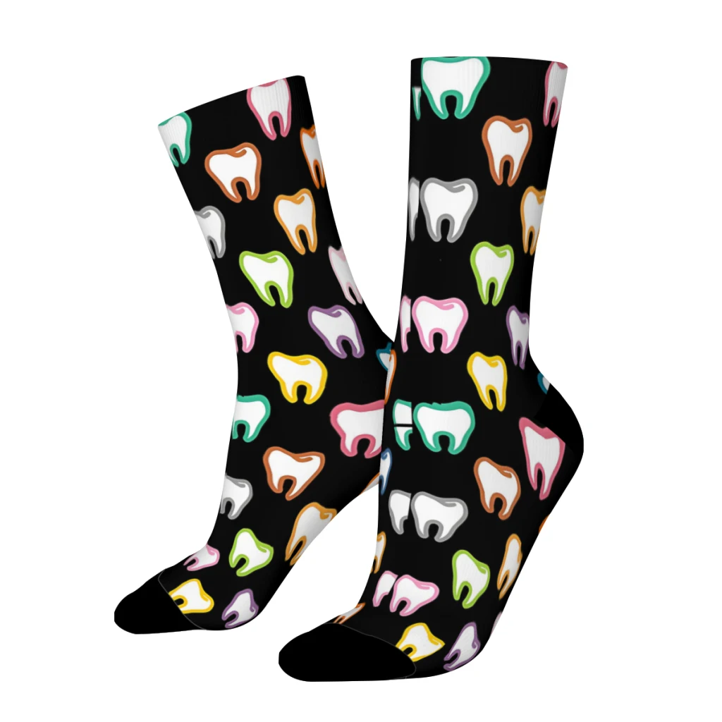 Rainbow Dental Valentines Teeth Funny Men's Socks Retro Funny Teeth Hip Hop Crazy Crew Sock Gift Pattern Printed