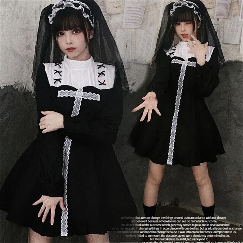 

Gothic Style Halloween Party Cross Dress Dark Theme Women's Clothing Polyester Material Stage Performance Costume